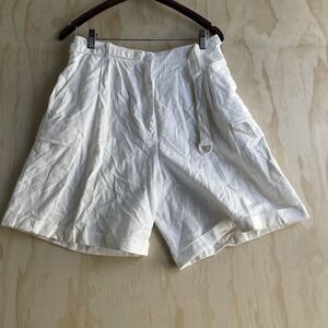 Color Cues Shorts Womens 15/16 White Cargo Pleated Elastic Waist Ramie Pockets